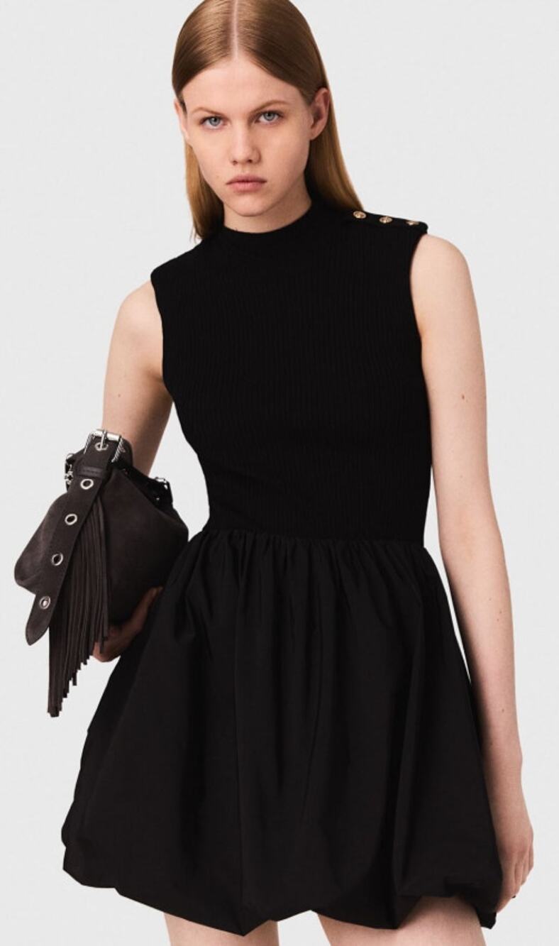 NWT Maje Rollyn Dress Black Knit Bubble Hem Sleeveless Size 36 / US 4 Chic Drama